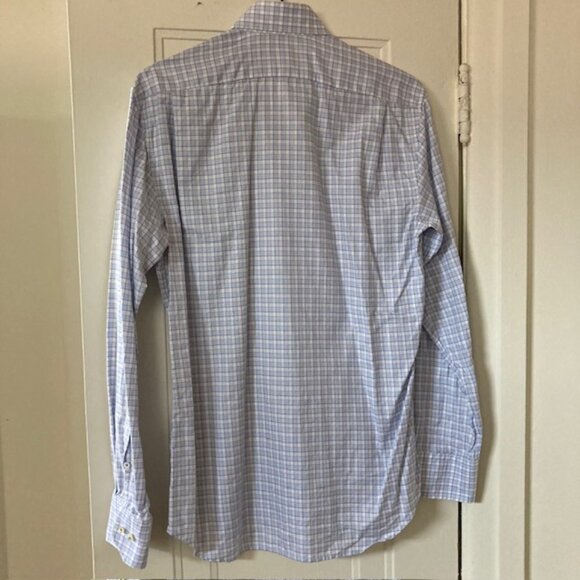 Stenstrom men's Large fitted twofold cotton windowpane shirt excellent - Picture 2 of 5